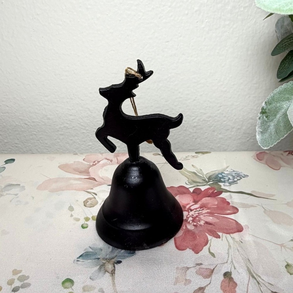 Matte Black Reindeer Bell Christmas Ornament Rustic Farmhouse Holiday Decor